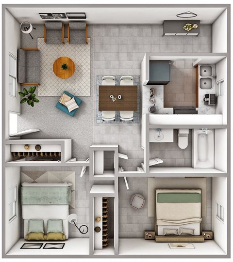 2 bed 1 bath floor plan at Allora Phoenix Apartments, Phoenix, AZ